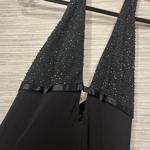 Beaded halter low cut floor length dress - Picture 3 of 5